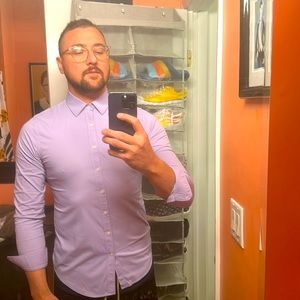 Mens express extra slim fit performance style medium lavender dress shirt.